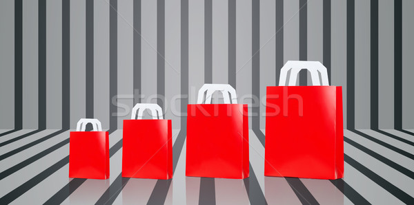 Stock photo: many blank red shopping bags