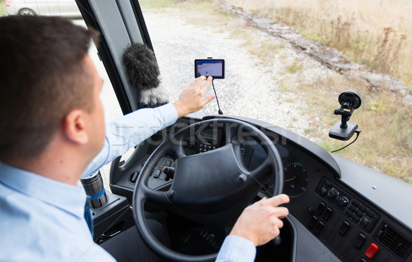 Foto stock: ônibus · motorista · condução · gps · transporte