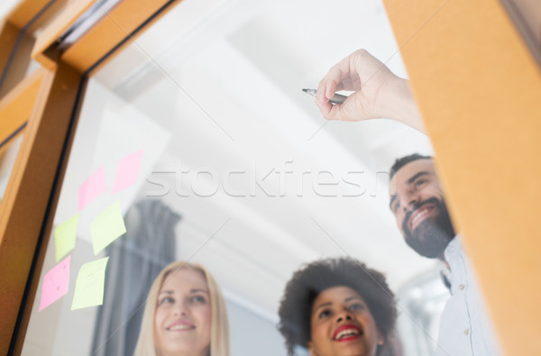 Stockfoto: Gelukkig · creatieve · team · schrijven · kantoor · glas