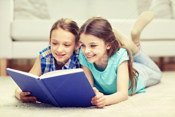 Stockfoto: Twee · gelukkig · meisjes · lezing · boek · home