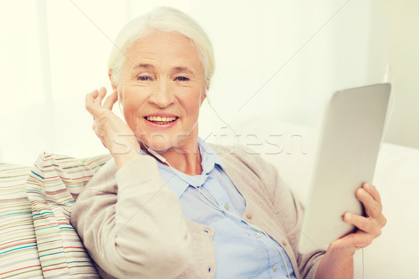 Stockfoto: Senior · vrouw · home · technologie