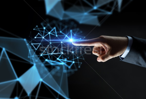 мужчины стороны указывая пальца виртуальный проекция Сток-фото © dolgachov