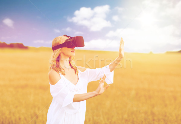 Foto stock: Mulher · virtual · realidade · fone · cereal · campo