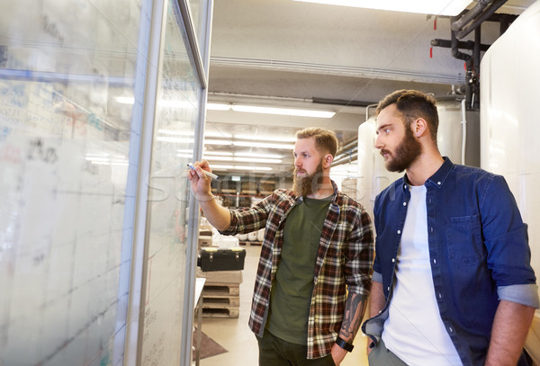 men writing on whiteboard at brewery or beer plant Stock photo © dolgachov