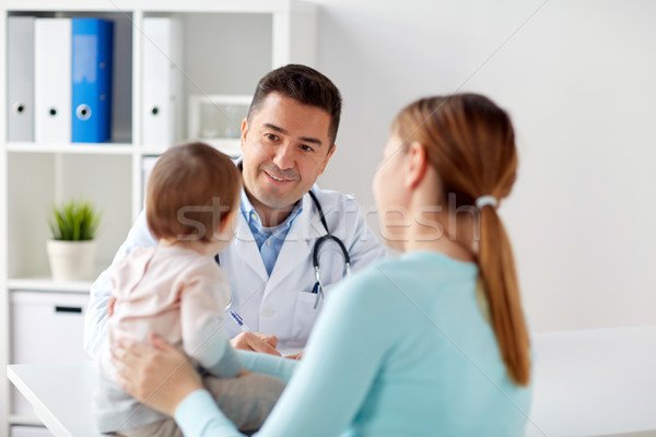 happy woman with baby and doctor at clinic Stock photo © dolgachov