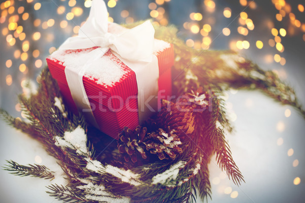 Weihnachten Geschenk Tanne Kranz Schnee Winter Stock foto © dolgachov