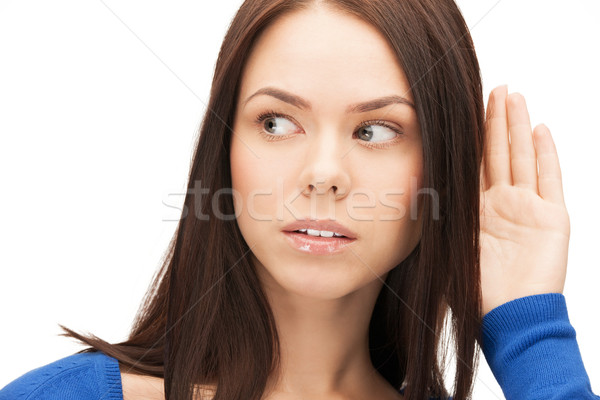 Sérieux femme écouter potins lumineuses photos Photo stock © dolgachov