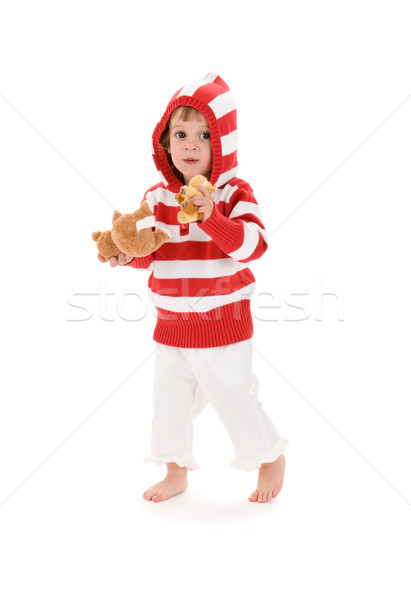 Dziewczynka zdjęcie plusz zabawki biały dziecko Zdjęcia stock © dolgachov