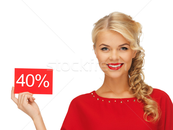 Foto stock: Mujer · vestido · rojo · descuento · tarjeta · Foto · moda