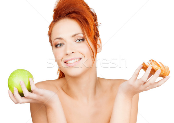 pretty woman with apple and cake Stock photo © dolgachov