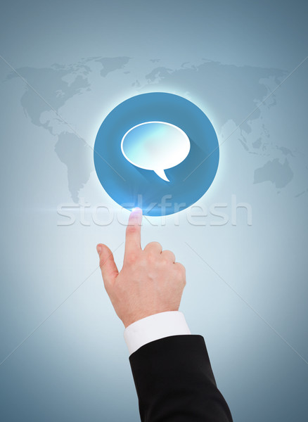Stock photo: close up of businessman pointing to text bubble