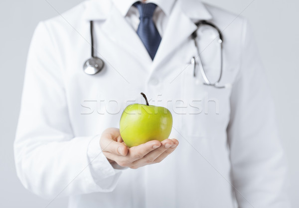 Foto stock: Doctor · de · sexo · masculino · verde · manzana · hombre · médico