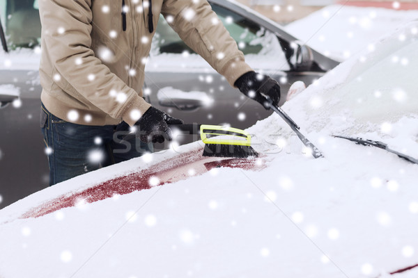 closeup of man cleaning snow from car Stock photo © dolgachov