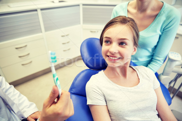 Glücklich Zahnarzt Zahnbürste Patienten Mädchen Stock foto © dolgachov