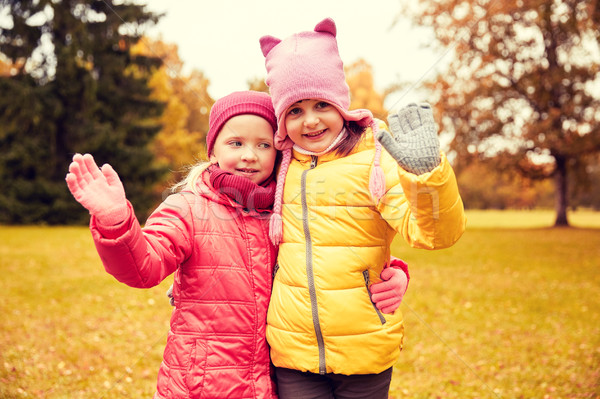 two happy little girls waving hand in autumn park Stock photo © dolgachov