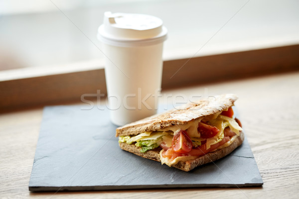 лосося Панини сэндвич Кубок пить кафе Сток-фото © dolgachov