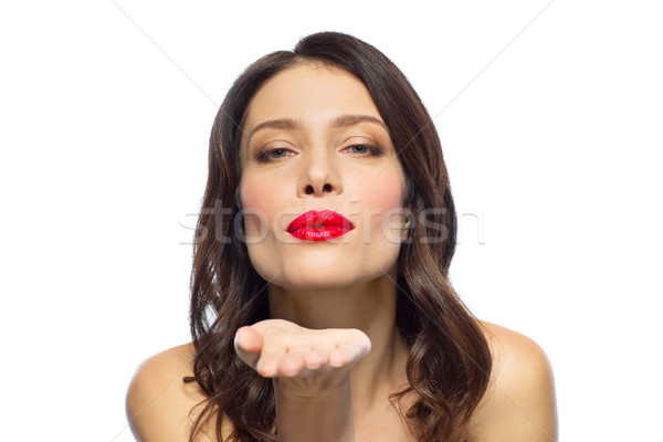 Bela mulher batom vermelho ar beijo beleza Foto stock © dolgachov