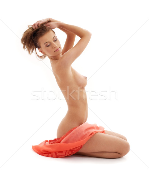 naked girl with long hair and red sarong Stock photo © dolgachov