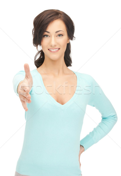 Nő nyitva kéz kész kézfogás üzlet Stock fotó © dolgachov