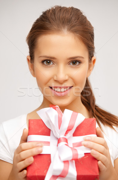 Stock photo: happy teenage girl with gift box