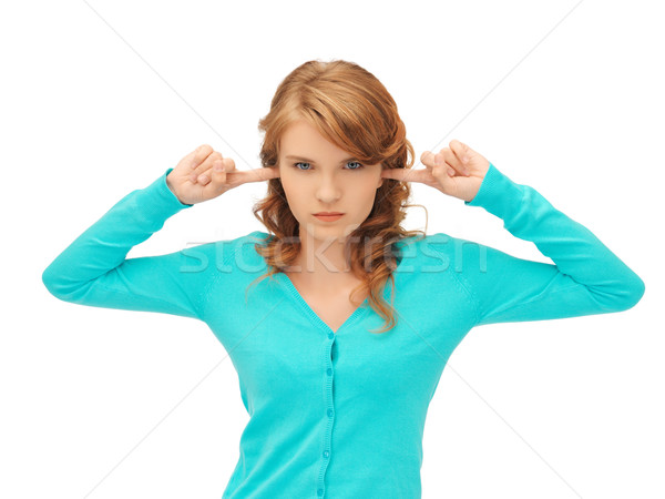 Estudante dedos orelhas quadro mulher cara Foto stock © dolgachov