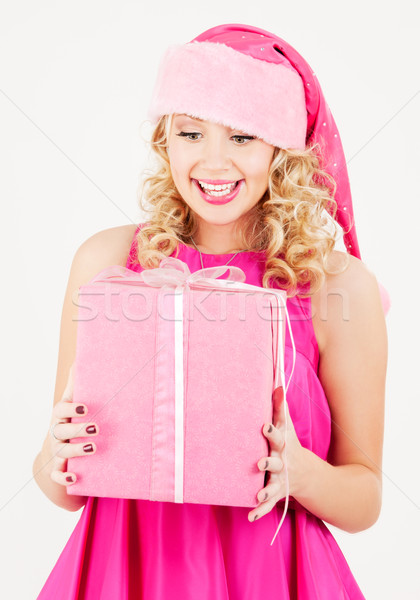 Foto stock: Alegre · ayudante · nina · caja · de · regalo · Foto