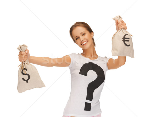 Foto stock: Mulher · dólar · euro · sacos · quadro · negócio