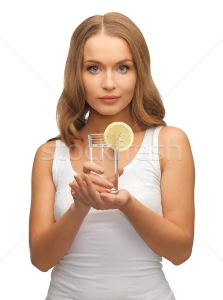 Frau Zitronenscheibe Glas Wasser Bild Körper Stock foto © dolgachov