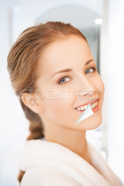 красивая женщина фотография Белые зубы женщину лице модель Сток-фото © dolgachov