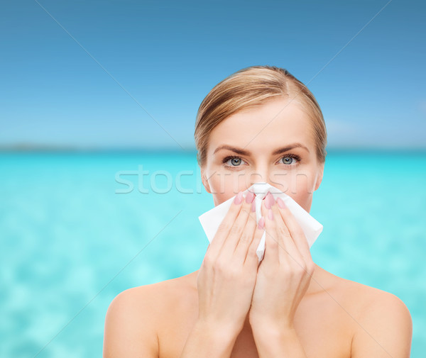 Schöne Frau Papier Gewebe Kosmetik Gesundheit Schönheit Stock foto © dolgachov