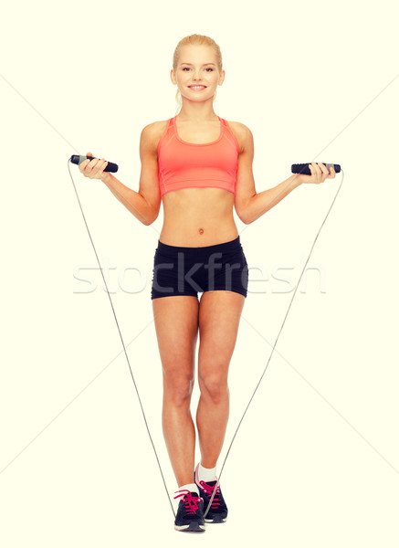 Stockfoto: Glimlachend · vrouw · touw · sport · gezondheidszorg