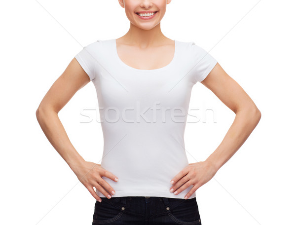 Femme souriante blanche tshirt design heureux mode [[stock_photo]] © dolgachov