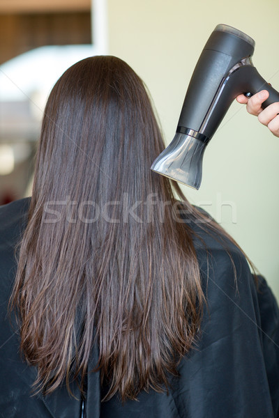 stylist hand with fan dries woman hair at salon Stock photo © dolgachov