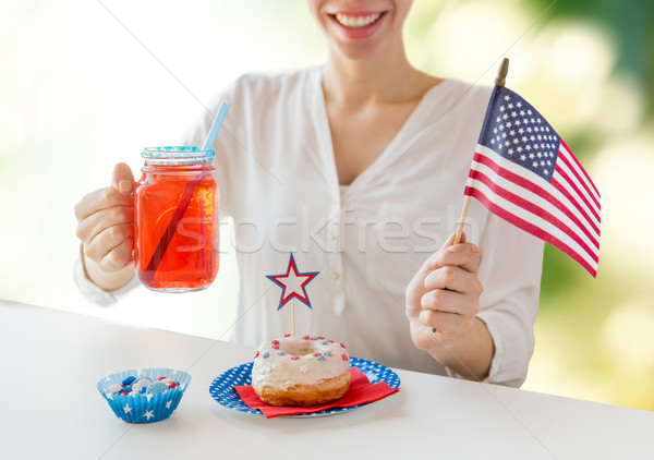 Foto stock: Feliz · mulher · americano · dia · celebração