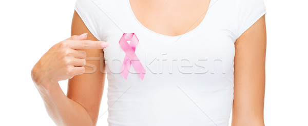 woman in blank t-shirt with pink cancer ribbon Stock photo © dolgachov