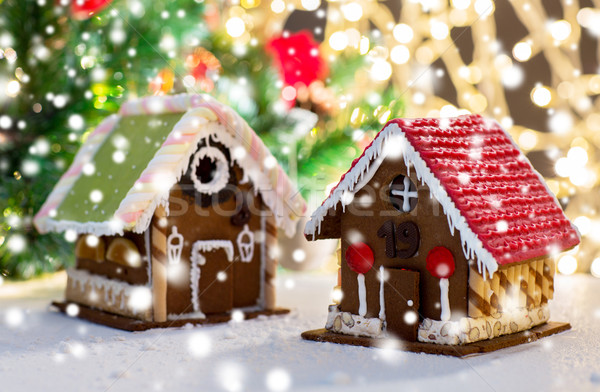 closeup of beautiful gingerbread house at home Stock photo © dolgachov