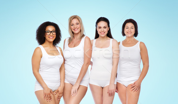 Foto stock: Grupo · feliz · diferente · mujeres · blanco · ropa · interior