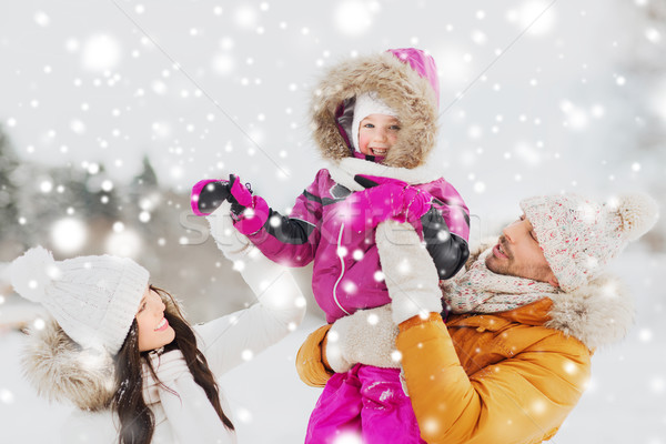 happy family with child in winter clothes outdoors Stock photo © dolgachov