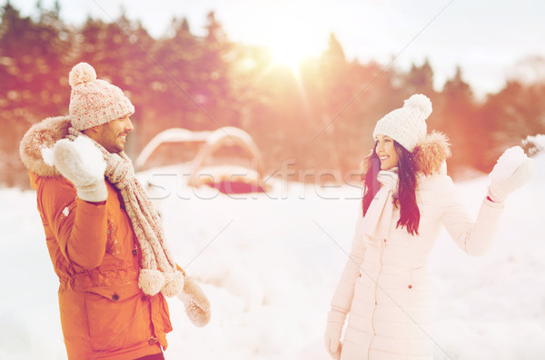 счастливым пару играет зима люди сезон Сток-фото © dolgachov