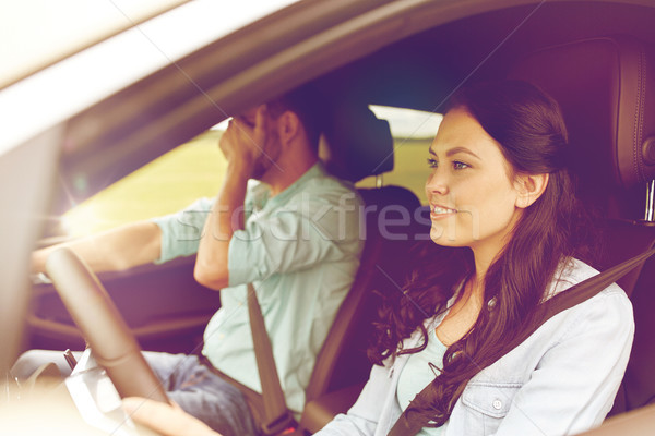 Frau fahren Auto Mann Gesicht Palmen Stock foto © dolgachov