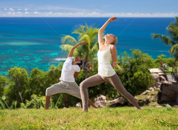 Foto stock: Casal · ioga · naturalismo · mar · fitness · esportes