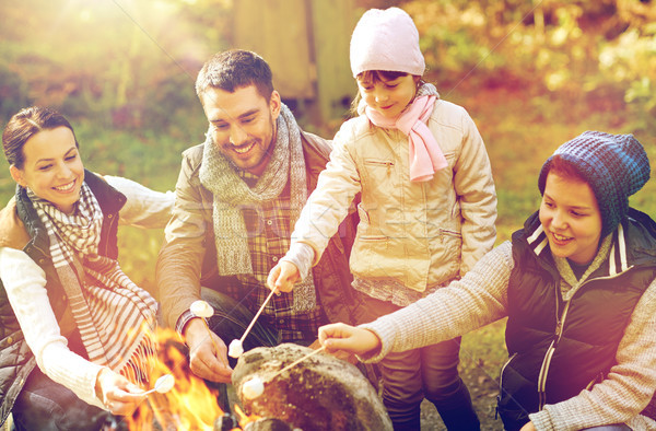 Foto stock: Família · feliz · marshmallow · fogueira · marcha · viajar · turismo