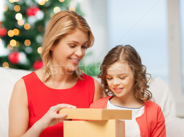 happy mother and child girl with gift box Stock photo © dolgachov