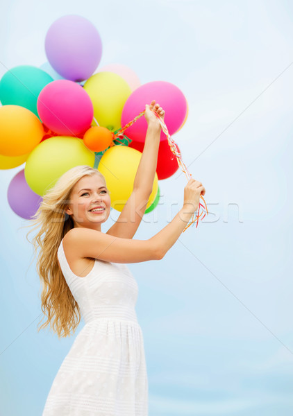 Foto stock: Sorrindo · colorido · balões · fora · verão · férias