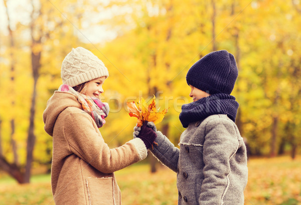 Stock foto: Lächelnd · Kinder · Herbst · Park · Kindheit · Jahreszeit