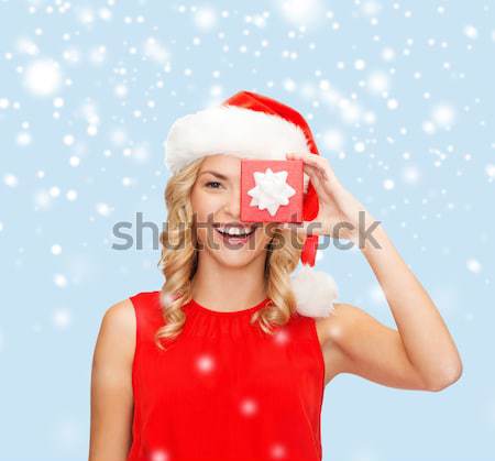 beautiful sexy woman in santa hat and red dress Stock photo © dolgachov