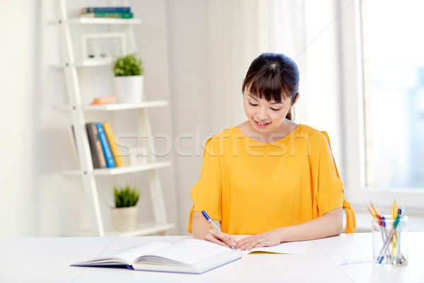 happy asian young woman student learning at home Stock photo © dolgachov