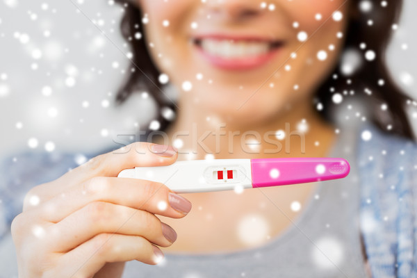 Glücklich Frau home Schwangerschaftstest Schwangerschaft Stock foto © dolgachov