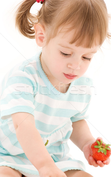 Photo stock: Petite · fille · fraise · photos · blanche · alimentaire · bébé