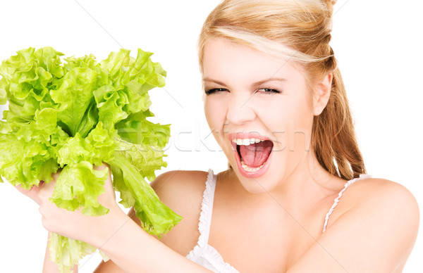 Fericit femeie salată verde imagine alb frumuseţe Imagine de stoc © dolgachov